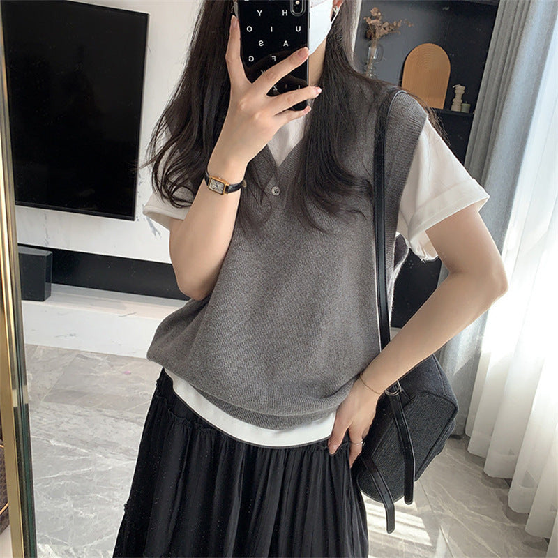 Women's Style Casual Knitted Outer Wear Fashionable Design Sense Vests