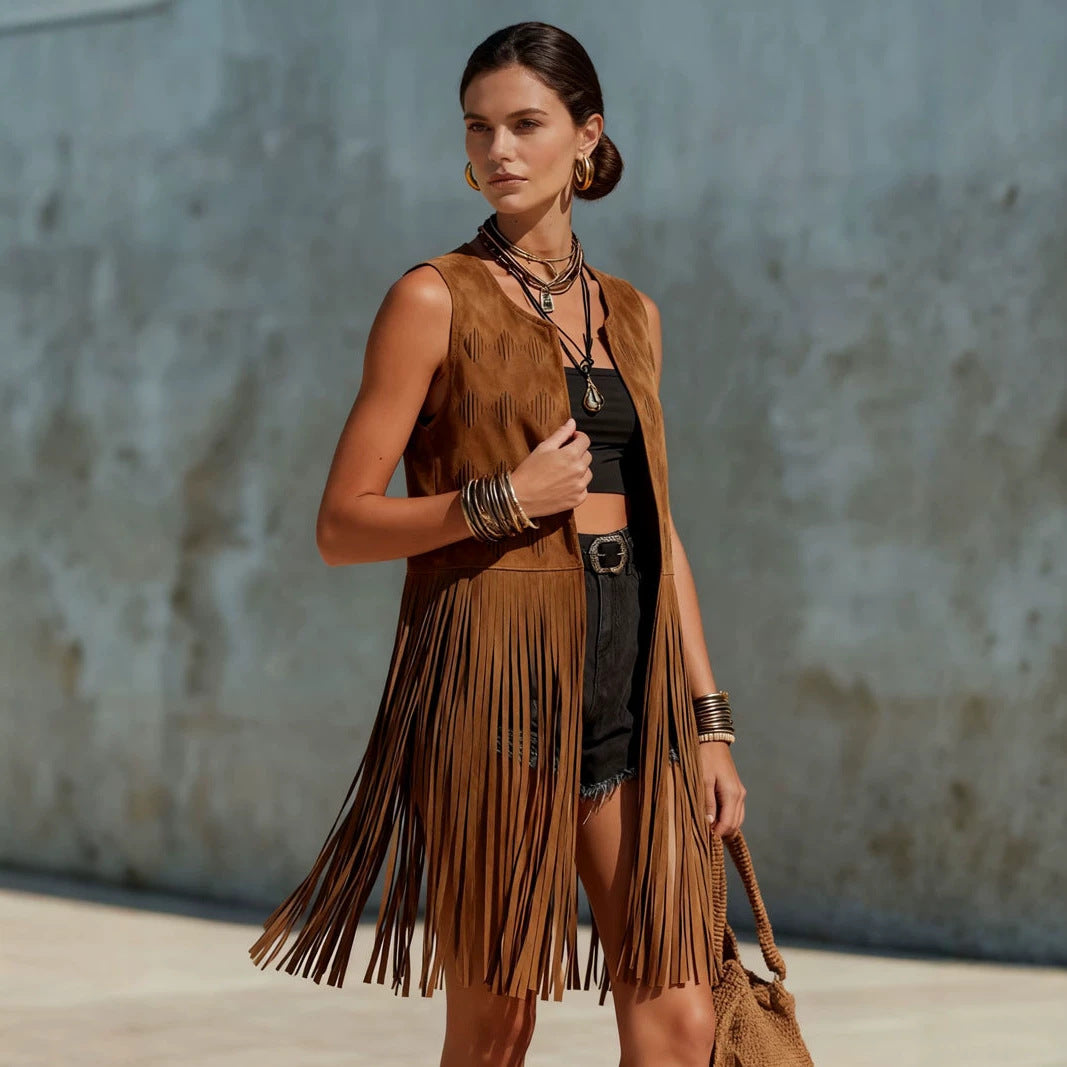 Cool Classy Women's Tassel Sleeveless Suede Women's Vest