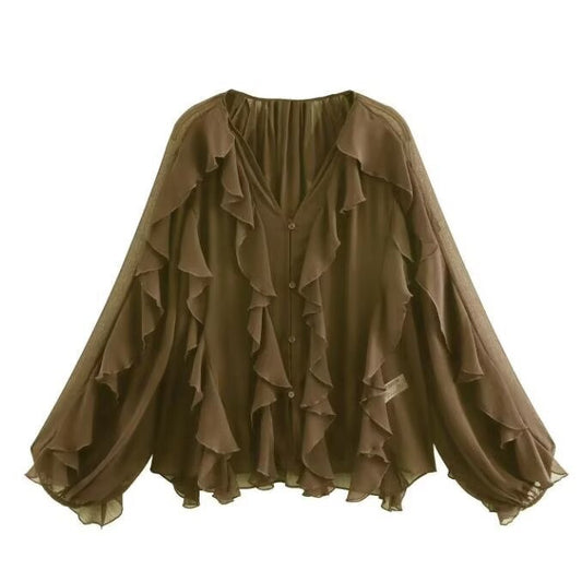 Women's Temperament Laminated Decoration Fashion Long Sleeve Blouses