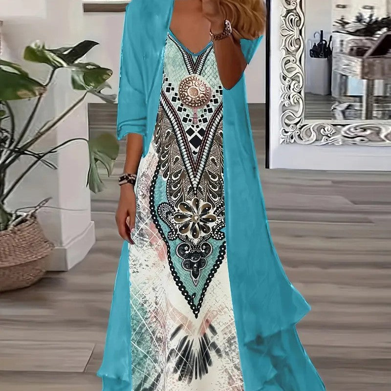 Summer Long Sleeve Loose Floral Totem Dress