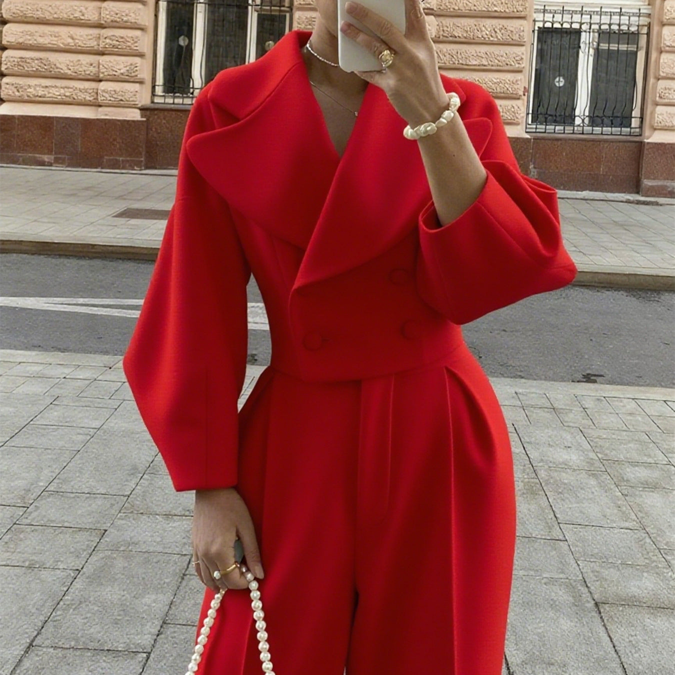 Color Polo Collar Woolen Casual Trousers Suits