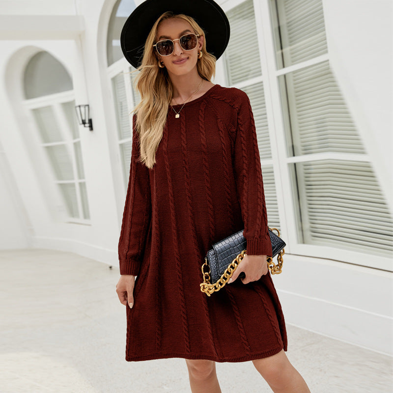 Long Dress Round Neck Twisted Loose Sweaters