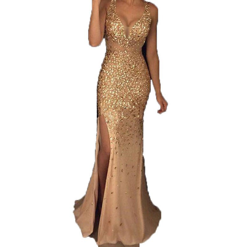 Women's Spring Split Sequins Dress Long Clothing
