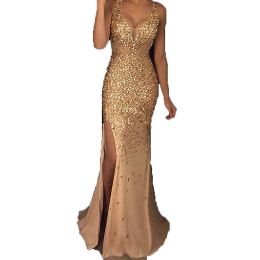 Women's Spring Split Sequins Dress Long Clothing