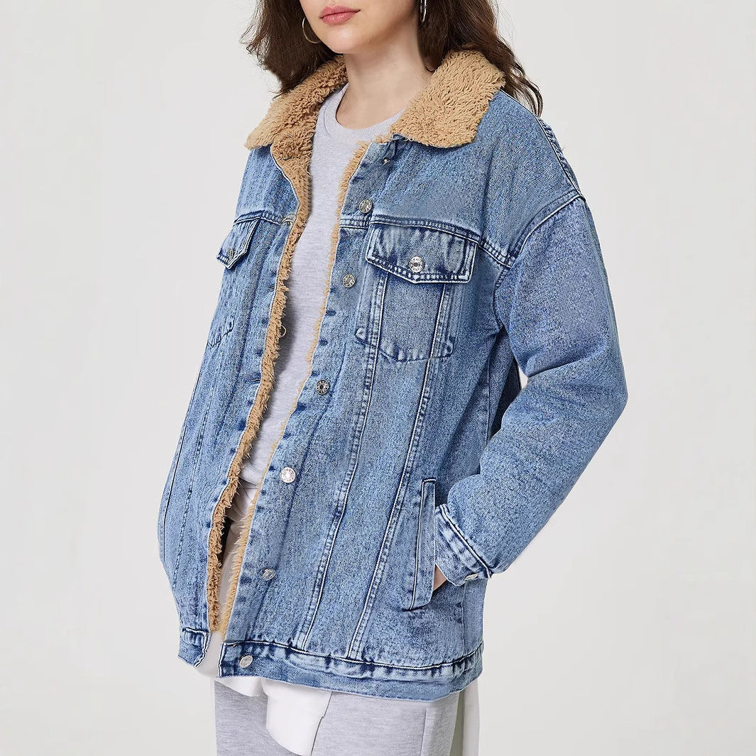 Women's Attractive Loose Fleece-lined Denim Cotton Jackets