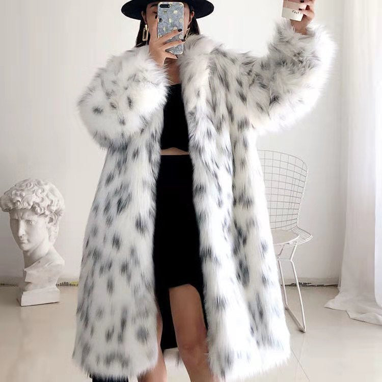 Women's Fur Leopard Long Light Lapel Fox Coats