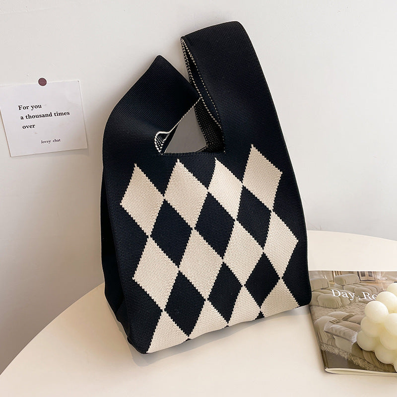 Women's Knitted Wool Version Hand Carrying Box Tote Bags