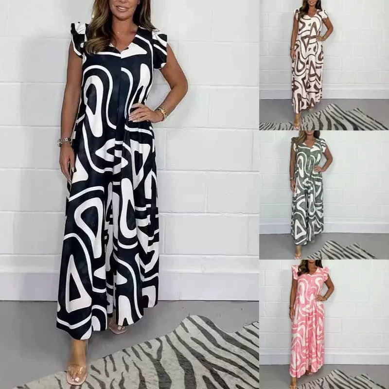 Women's Sleeve One-piece Printed Ladies Casual High Waist Wide Women's Jumpsuit/clothing