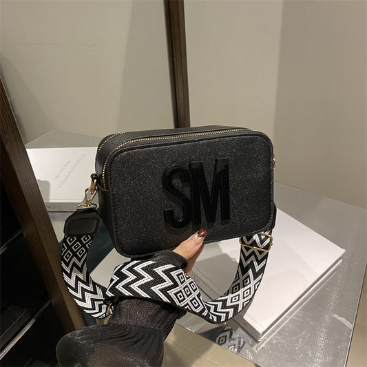 Women's Textured Fashion Wide Strap Letter Trendy Crossbody Bags