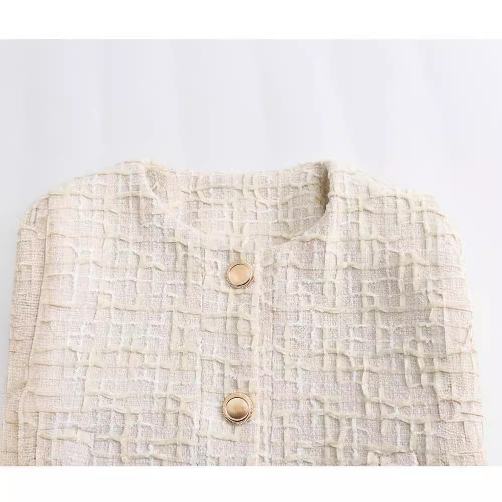 Women's Round Neck Button Texture Flight Jackets