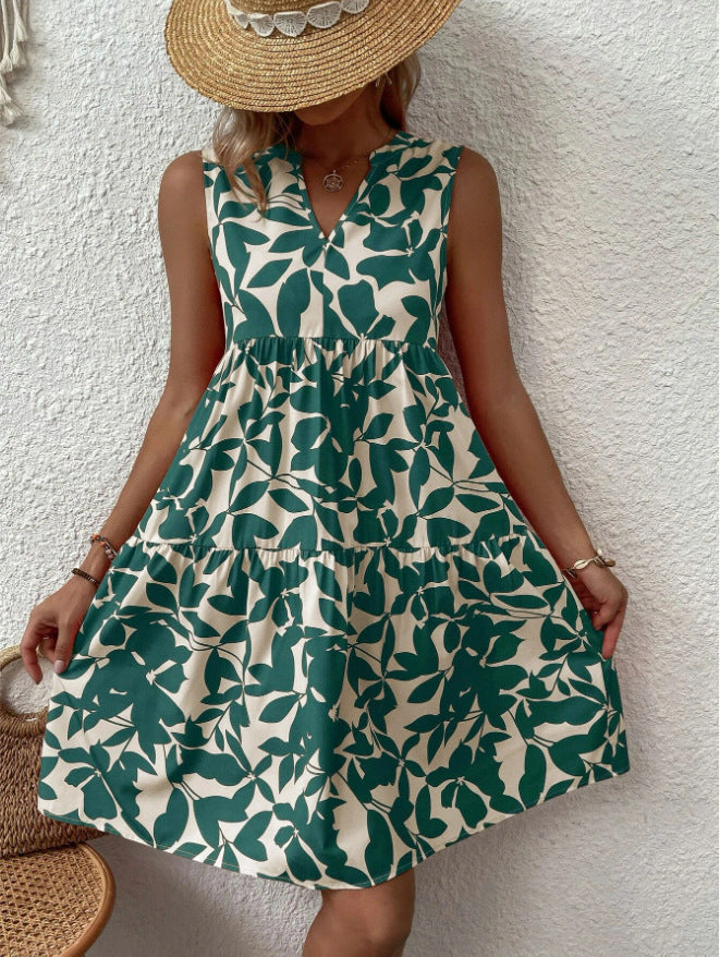 Women's Summer Bohemian Fashion Loose Pleated Sleeveless Printed Vests
