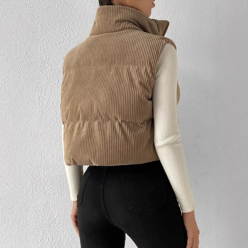 Fashion Solid Color Stand Collar Zipper Vests