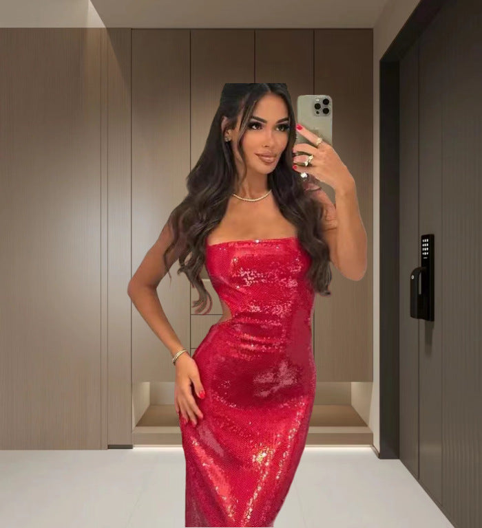 Women's Fashion Sleeveless Sequin Sling Sequins Dress Skirts