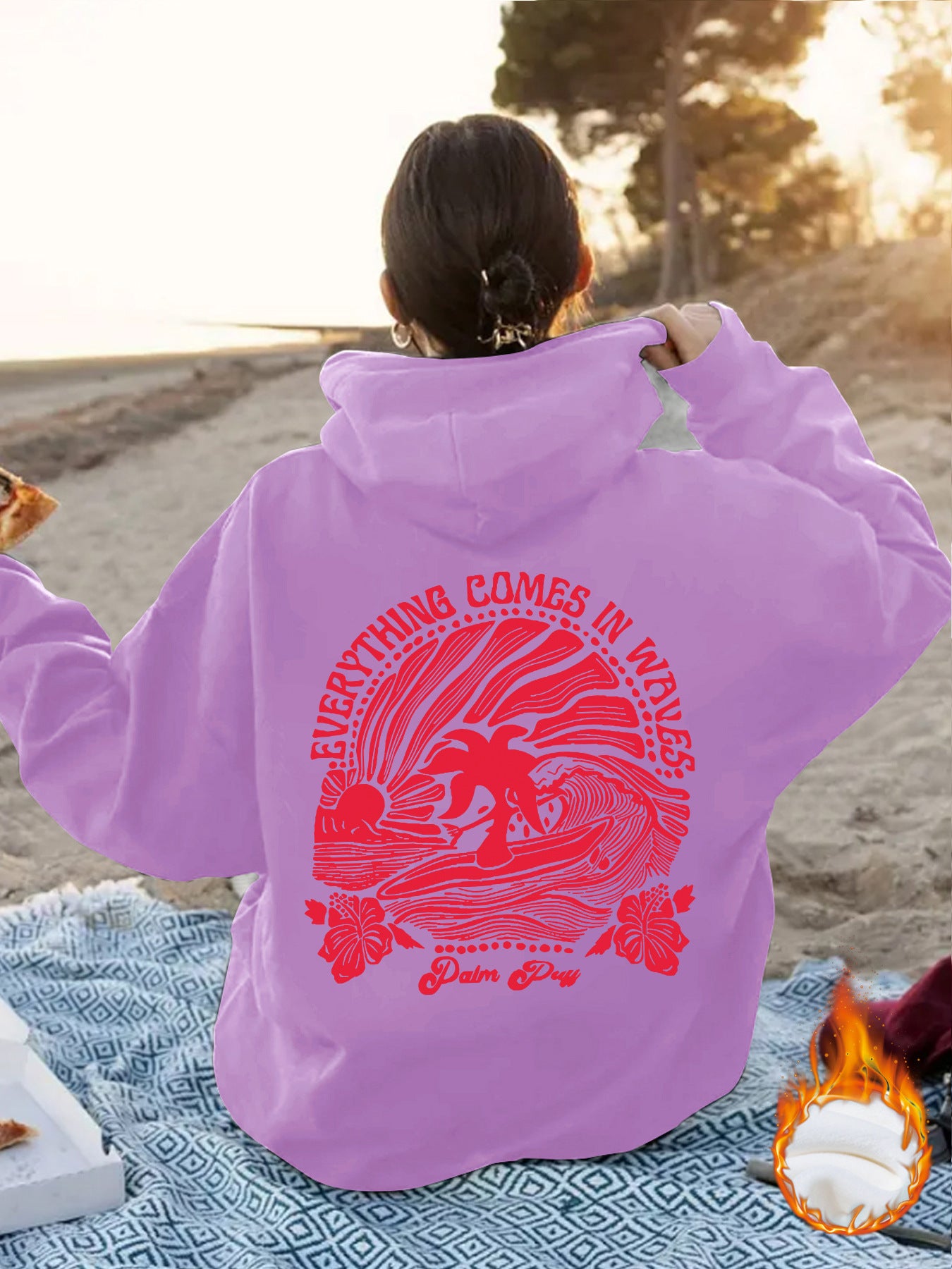 Women's Sun Pattern Printed Hoodie Long Sleeve Women's Sweater, Sweater
