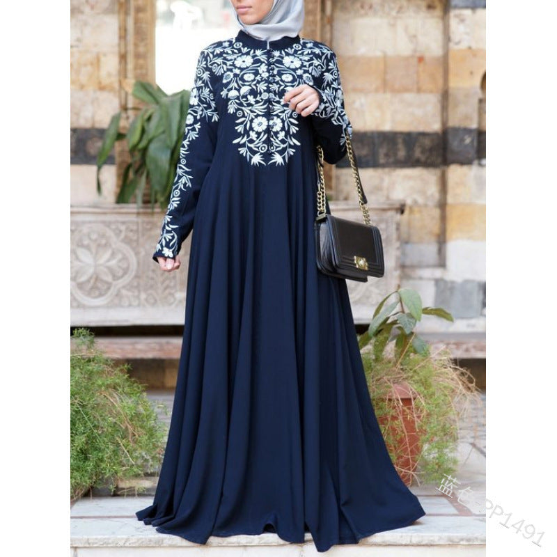 Women's Sleeve Stand Collar Floral Print Swing Dress Dresses