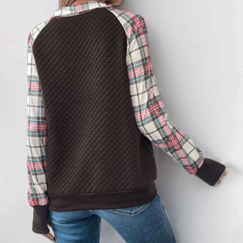 Women's Plaid Retro Patchwork Texture Pullover Women's Sweater, Sweater