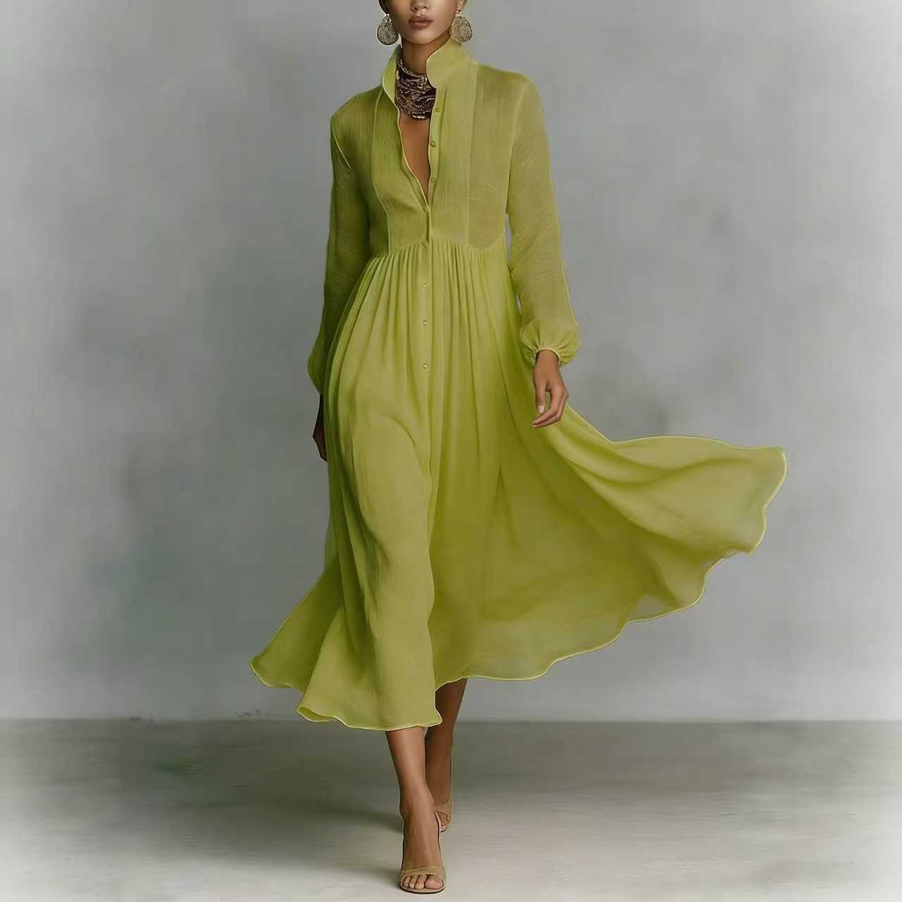French Style Slimming Long Sleeve Pleated Small Dress