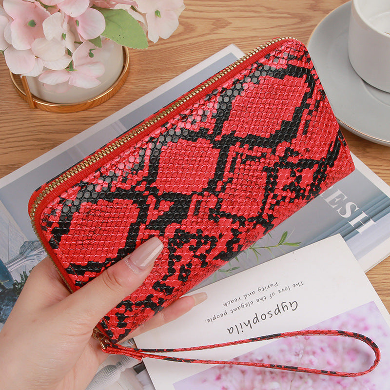 Women's Long Zipper Korean Python Pattern Large Handbags