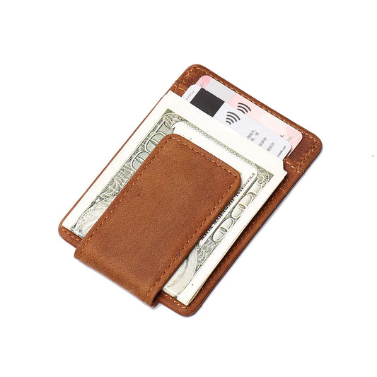 Men's Crazy Horse Leather Multiple Slots Magnet Card Holder