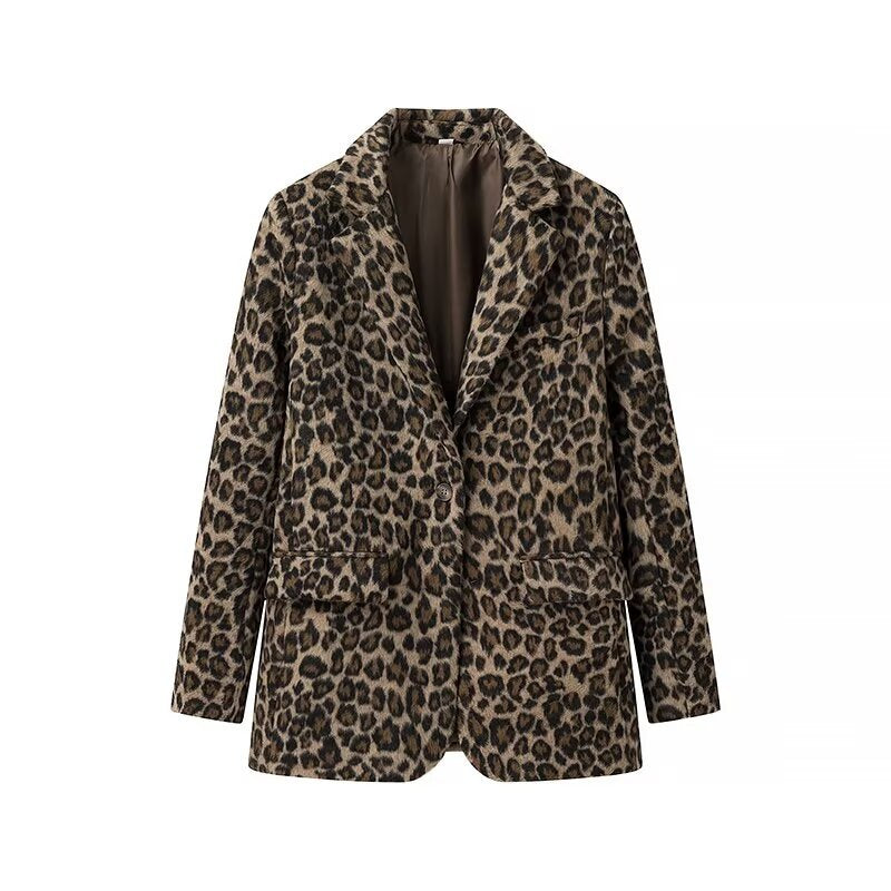 Women's French Single-breasted Design Leopard Print Blazers