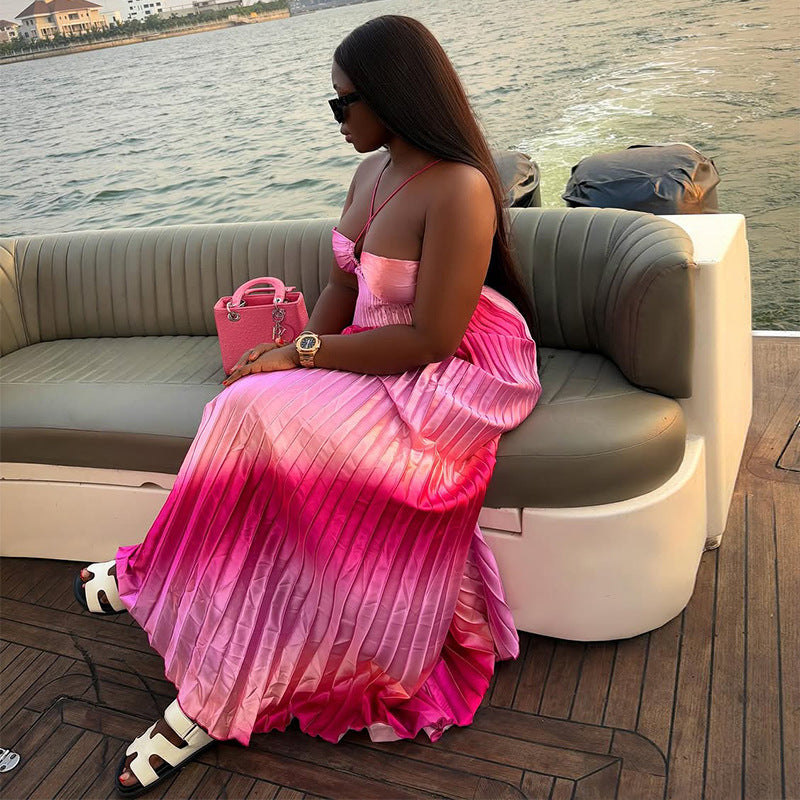 Women's Spring Sweet Fresh Sling Tube Pleated Dresses