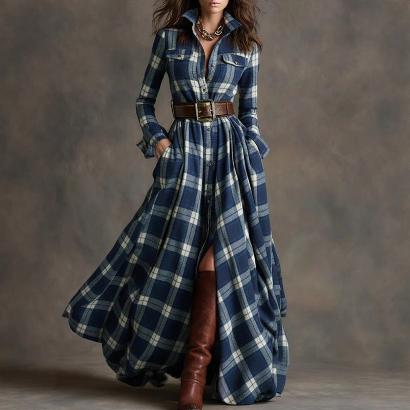 Women's Large French Retro Grid Slim Irregular Skirts
