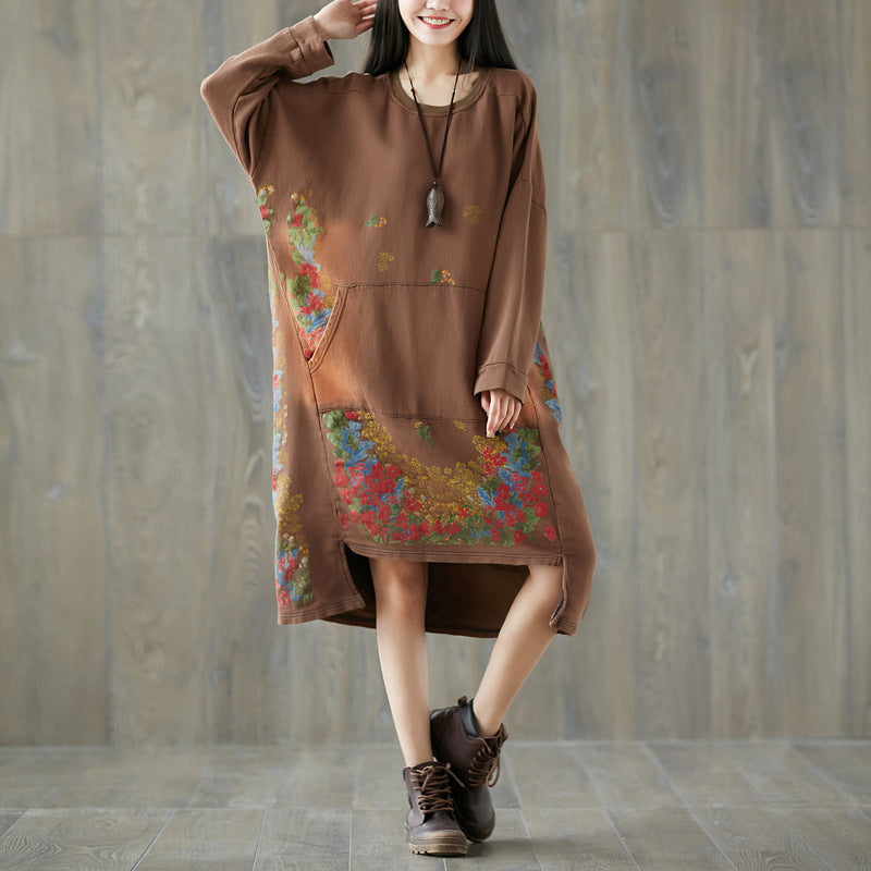 Women's Distressed Mid-length Large Pastoral Style Stitching Sweaters