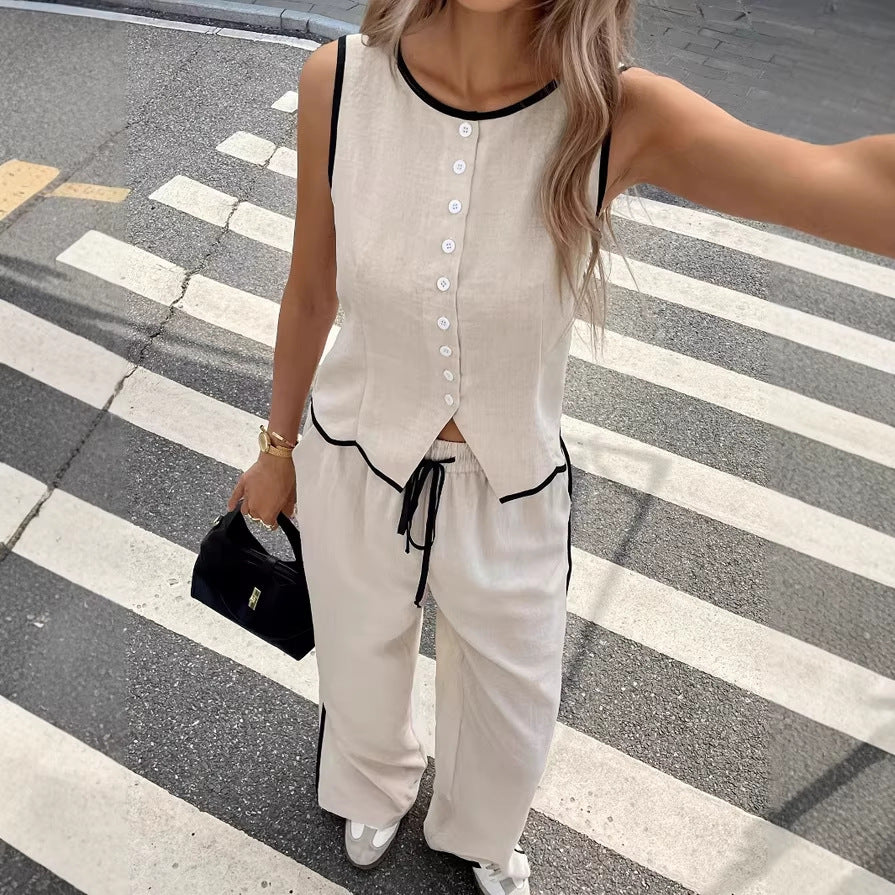 Women's Sleeveless Two-piece Loose Temperament Wear Pants