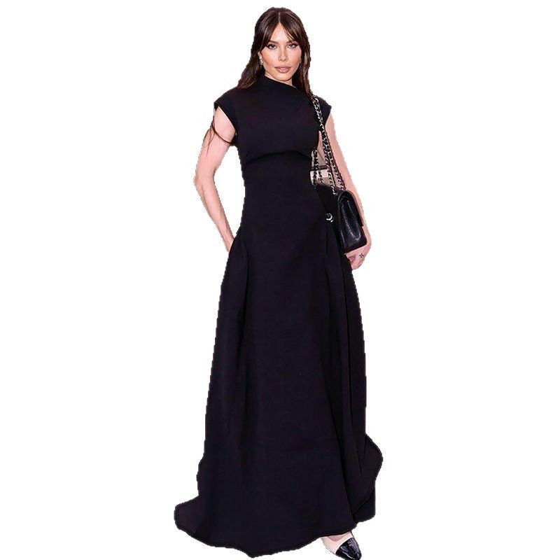 Women's Fashion Solid Color Sleeveless Waist Elegant Dress