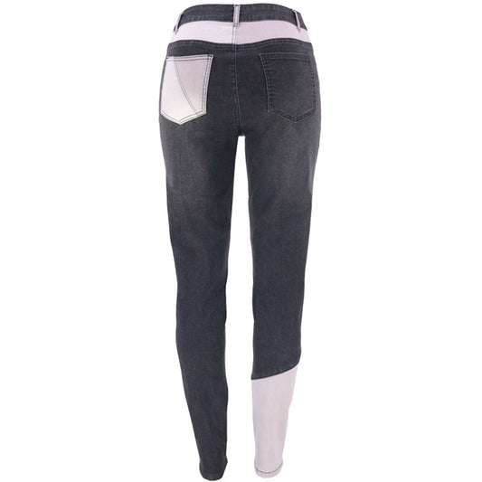 Women's Autumn Blue Black Stitching Trendy Cotton Jeans