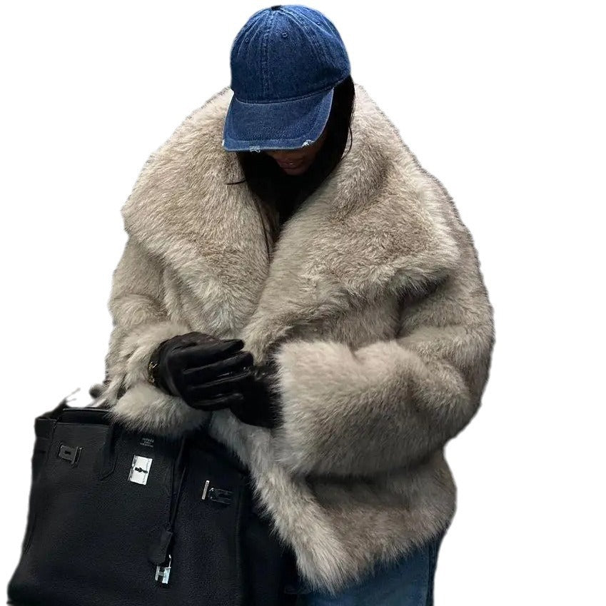 Women's Fur Large Lapel Artificial Fashion Fox Coats