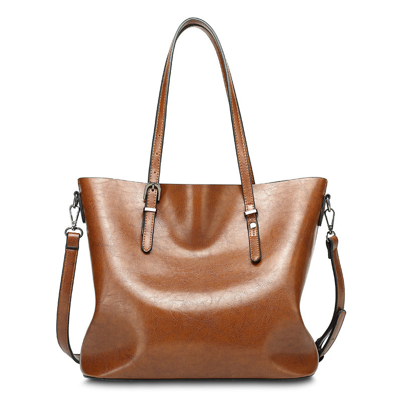 Women's Oil Wax Leather Retro Easy Matching Tote Bags
