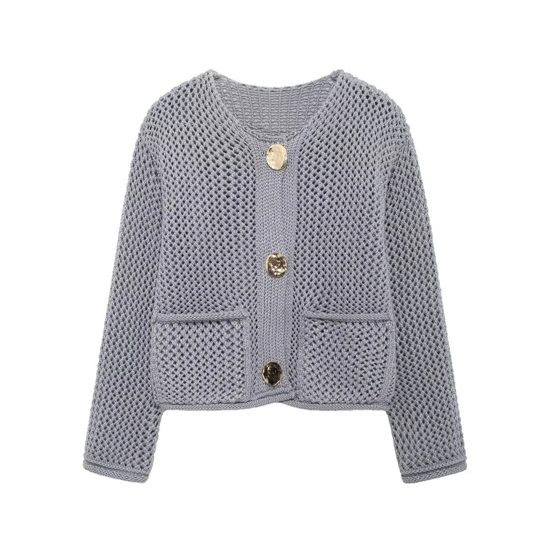 Women's Thick Needle Long Sleeve Large Buttons Sweaters