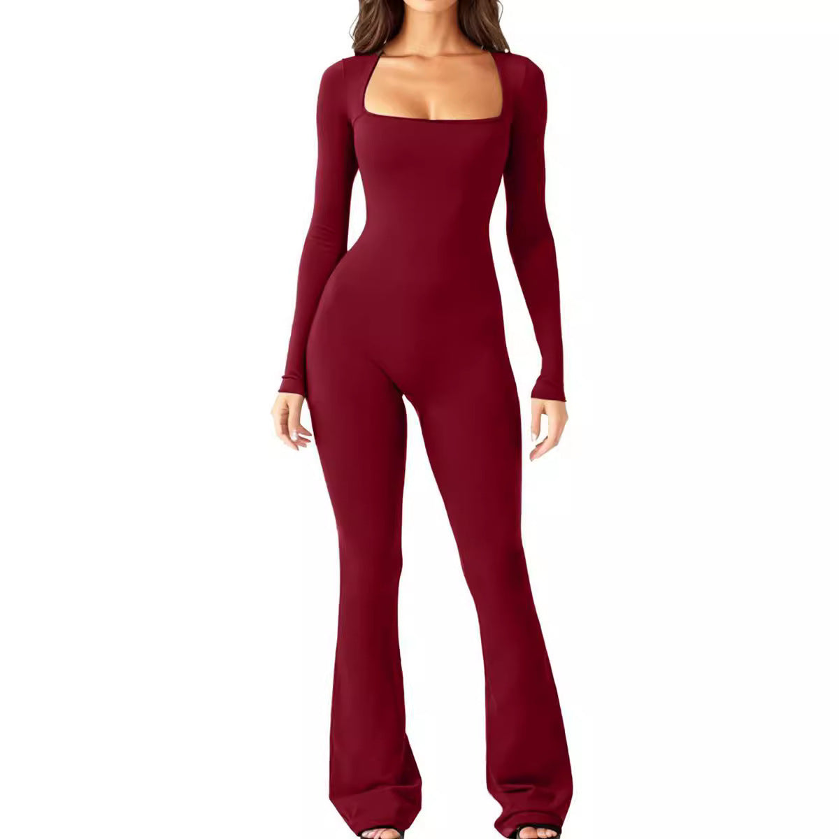 Women's Hip Lift Square Collar Wide Leg High Jumpsuits