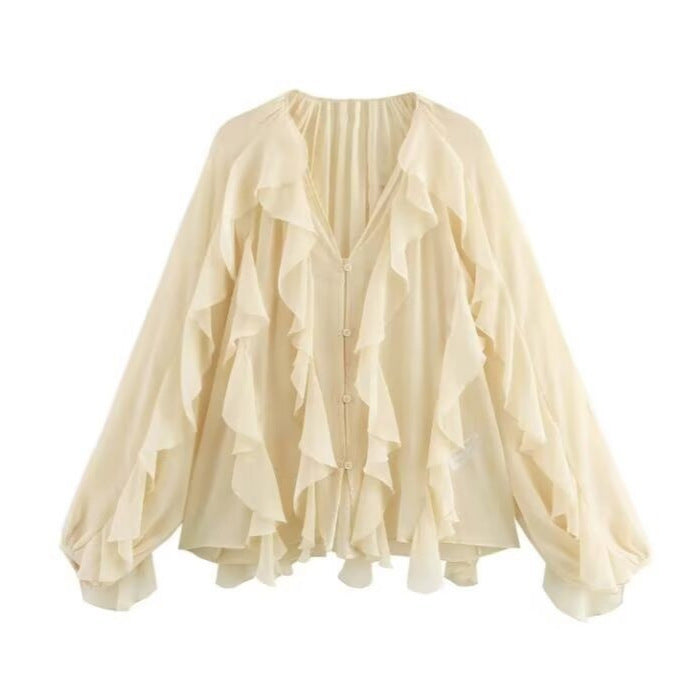 Women's Temperament Laminated Decoration Fashion Long Sleeve Blouses