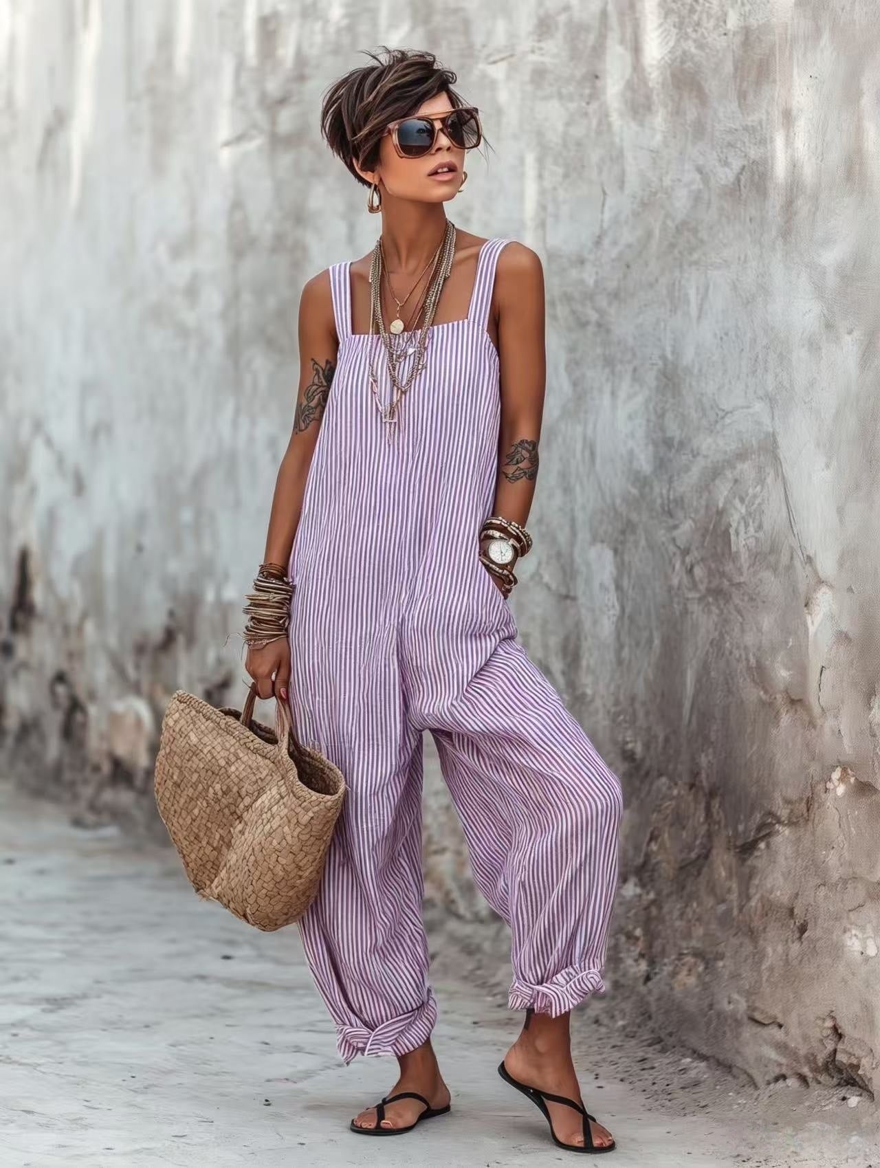 Women's Summer Idle Style Suspender Thin Stretchy Casual Beach Jumpsuits