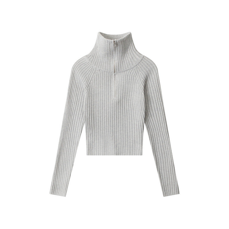 Women's Design Half Zipper Turtleneck Lapel Slim Fit Sweaters
