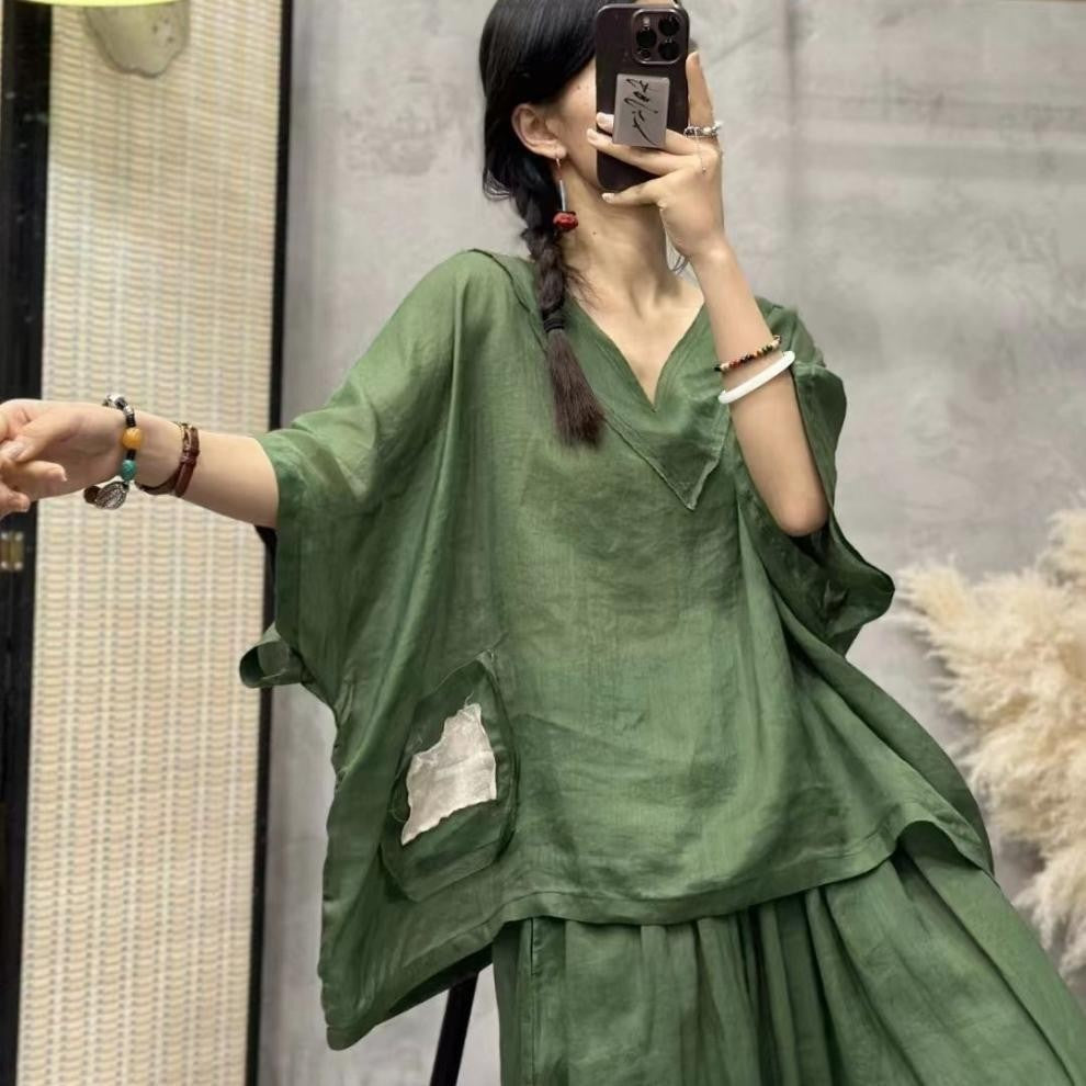 Fine Ramie Fashionable Stylish Pullover Artistic Loose Thin Fashion Casual Suit