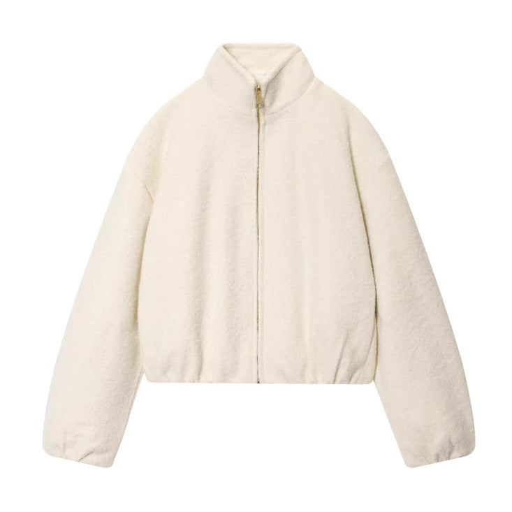 Women's Solid Color Loose Stand Collar Beaded Jackets