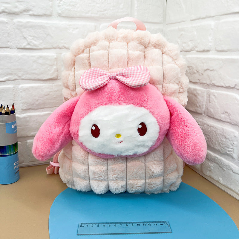 Plush Cartoon Plaid Cute Doll Clow Middle School Students' Schoolbags