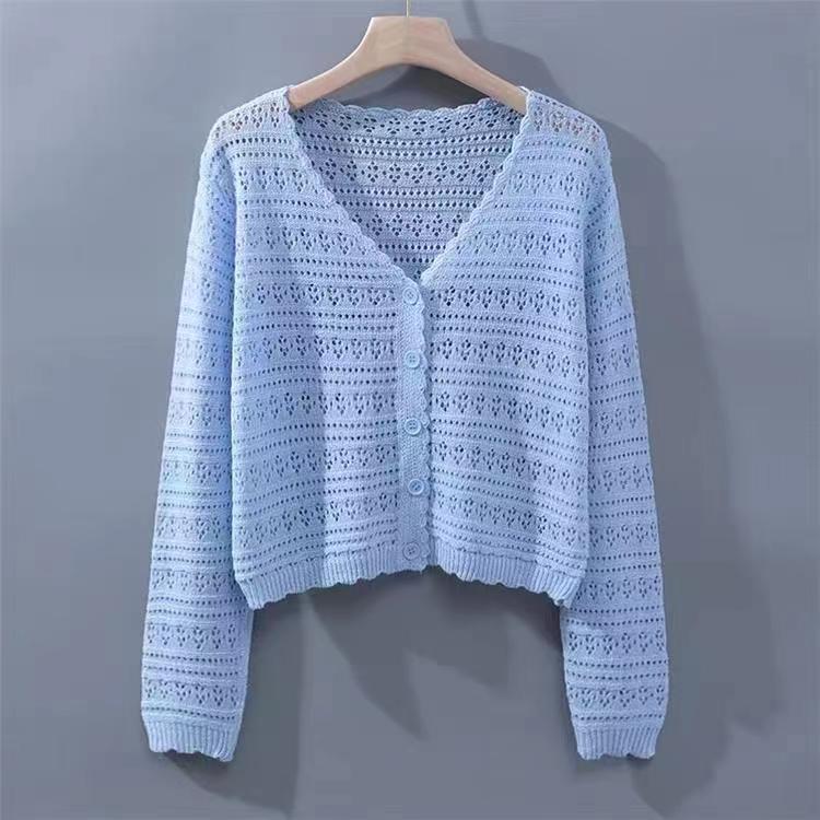 Women's Hollow Sun Protection Shawl Outer Match Long Sleeve Office Ice Women's T-shirt