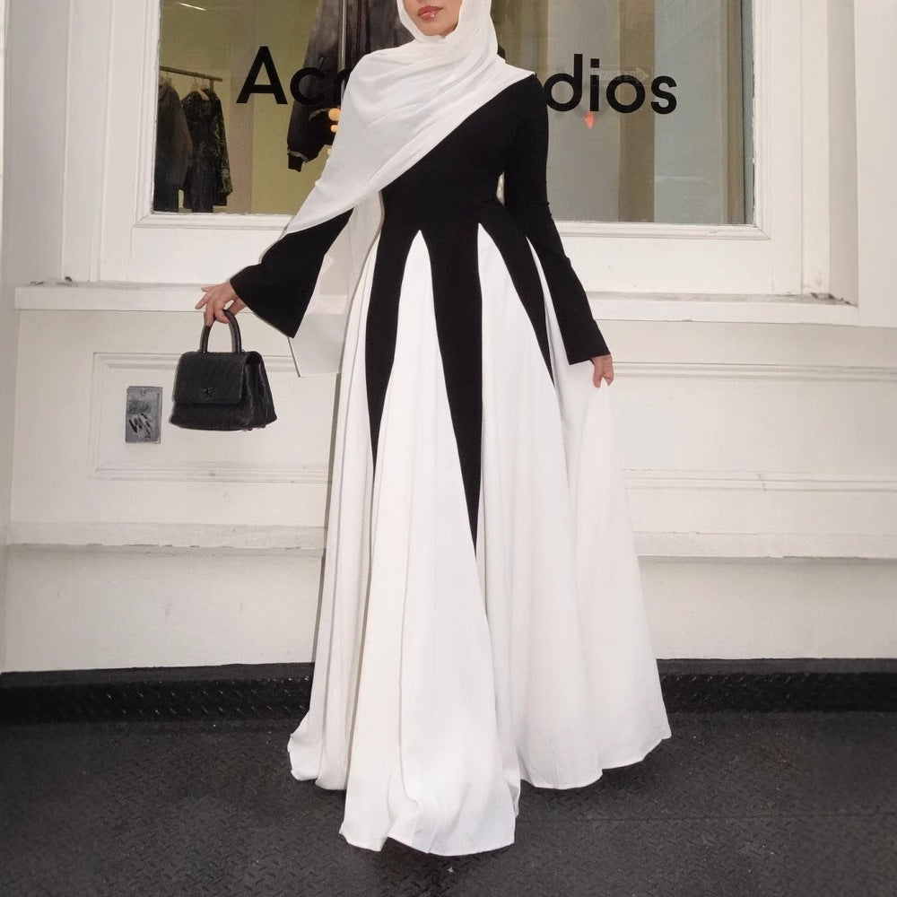 Women's Spring Black White Long Patchwork Elegant Dresses