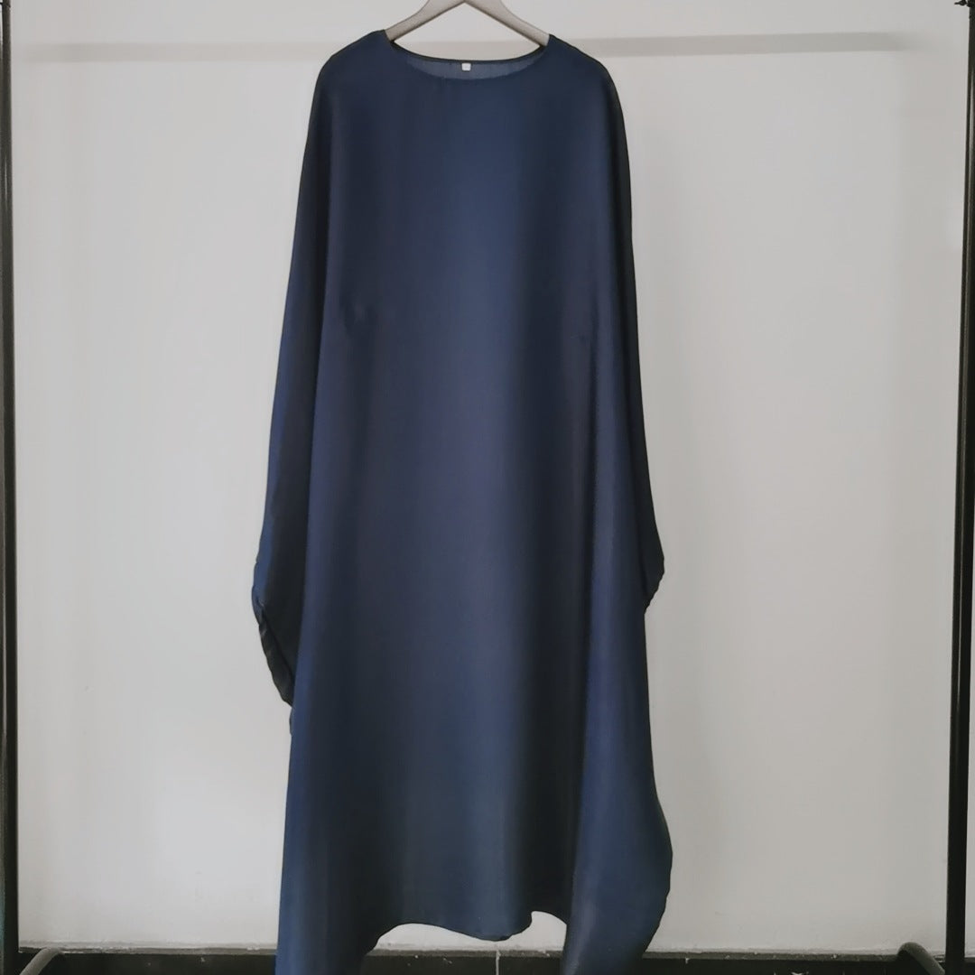 Solid Color Loose Simple Shiny Satin Robe Batwing Dress