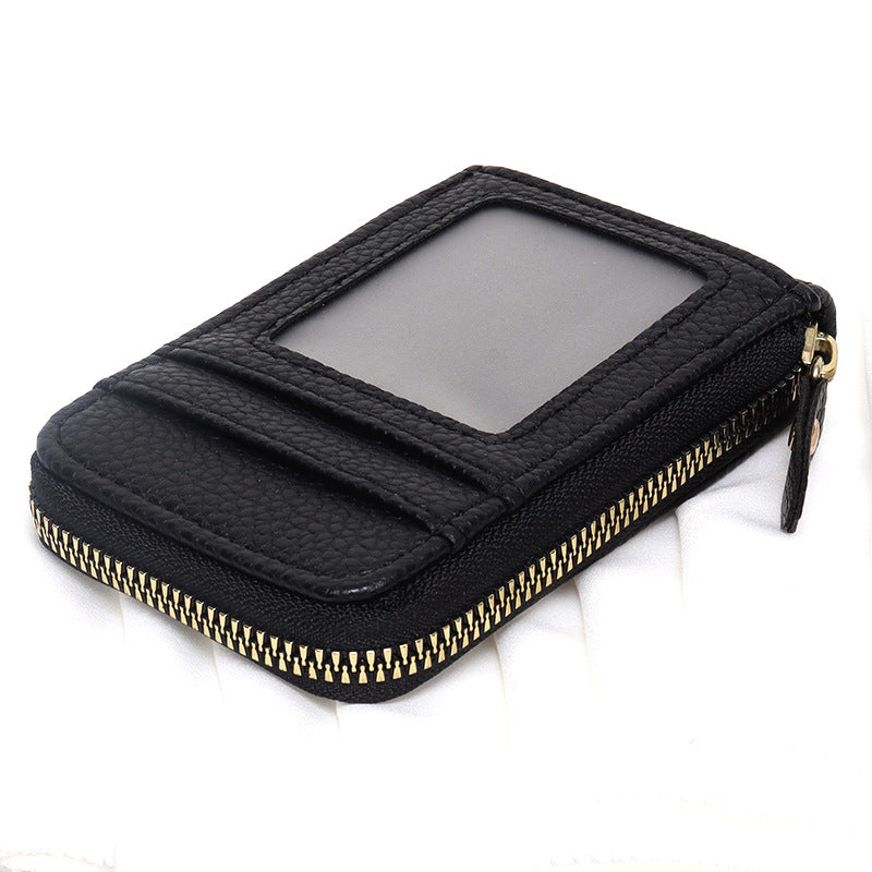 Expanding Large Capacity Metal Zipper Litchi Card Holder