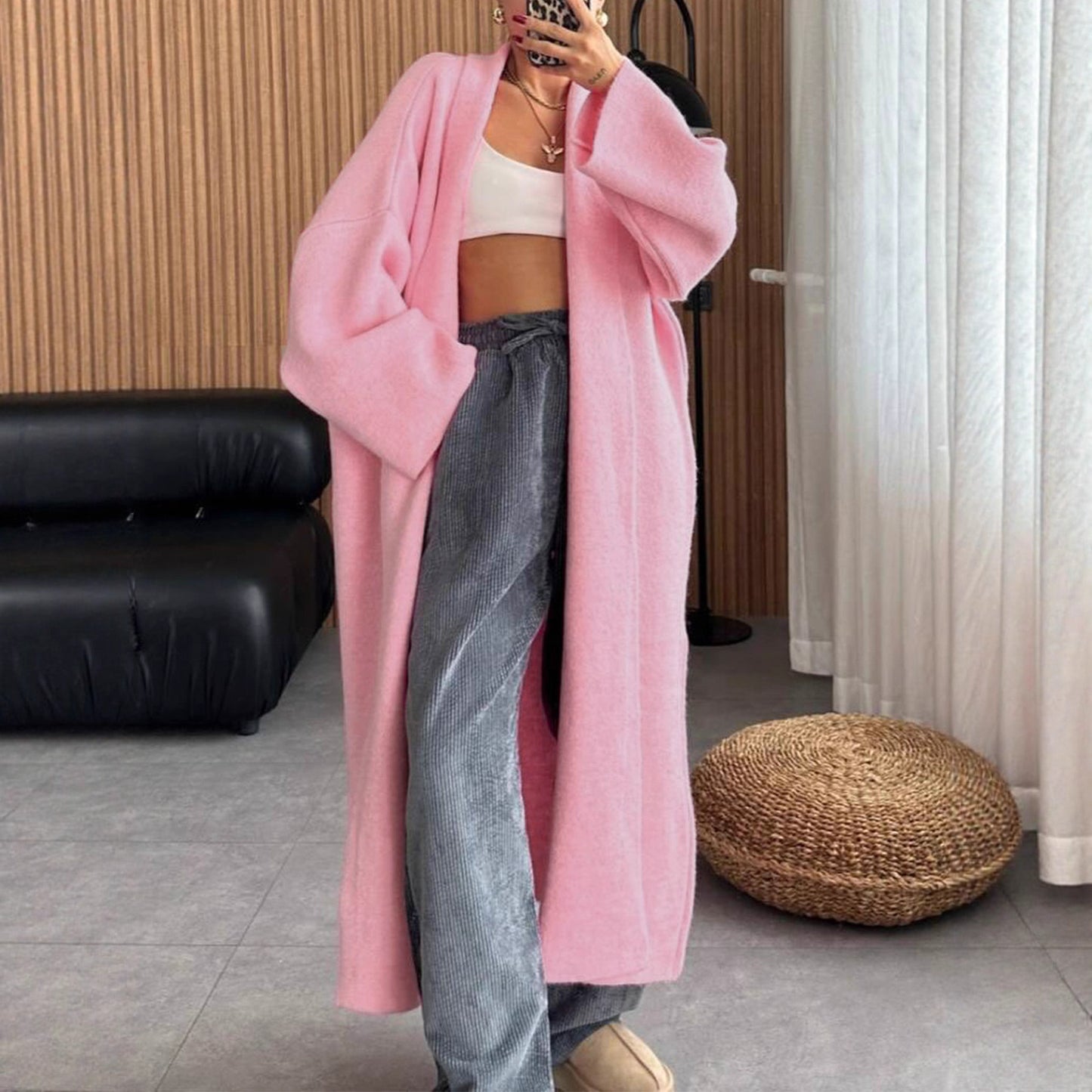 Women's Fashion Long Sleeve Wool Overcoat Trench Sweaters