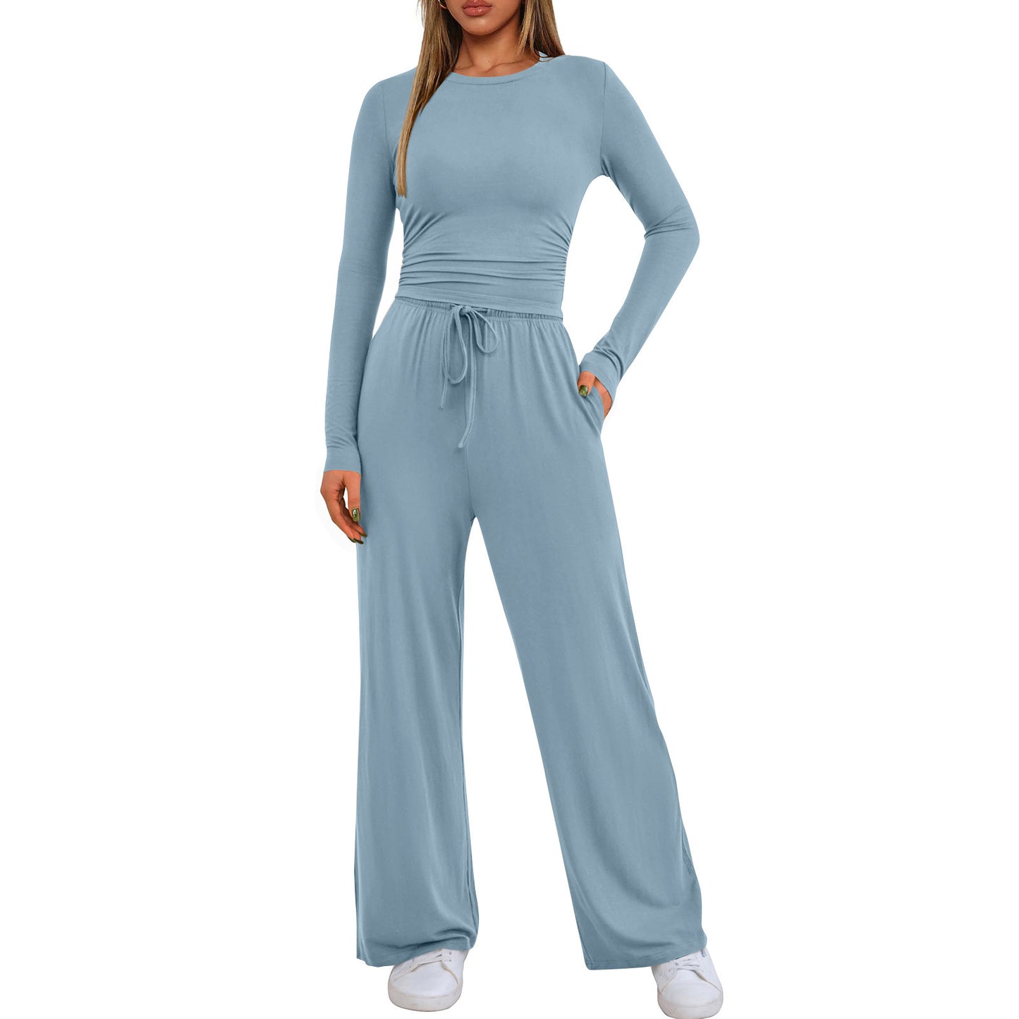 Autumn Solid Color Waist Pleated Long-sleeved With Fashion Casual Suit