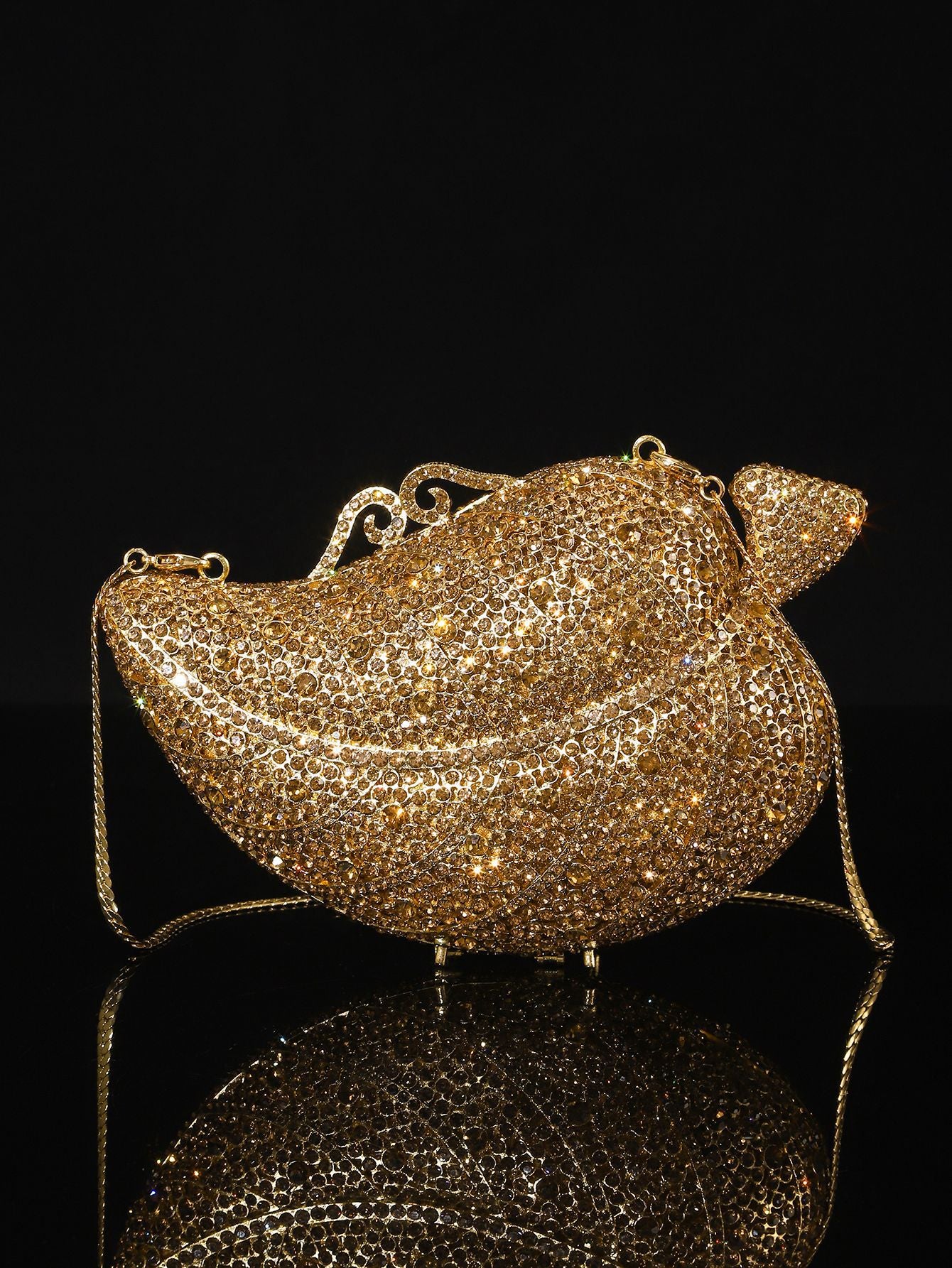 Shiny Champagne Bottle Rhinestone Bow Crystal Chain Evening Bags