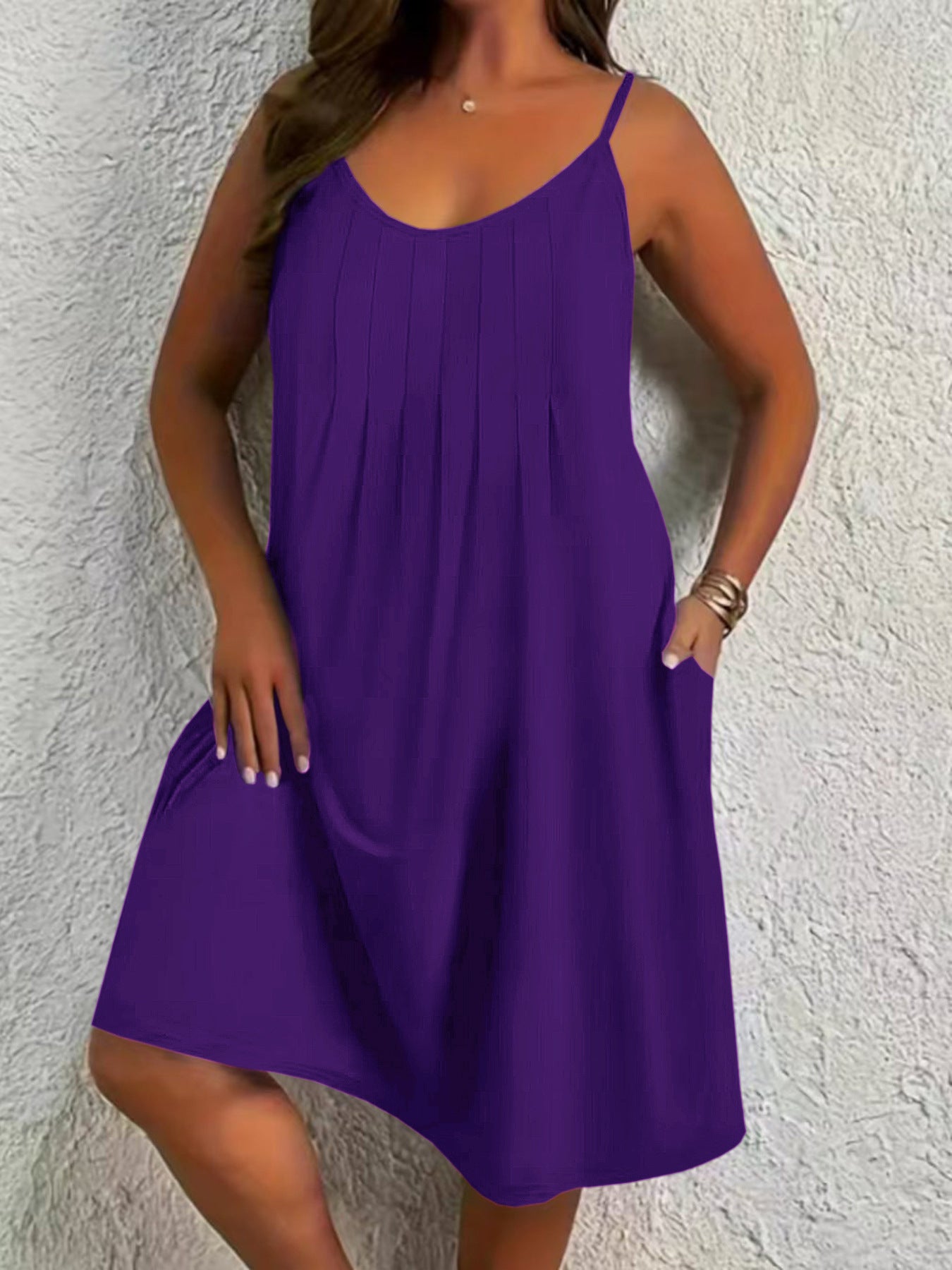 Women's Mid-length Umbrella Solid Color Crew Neck Dress