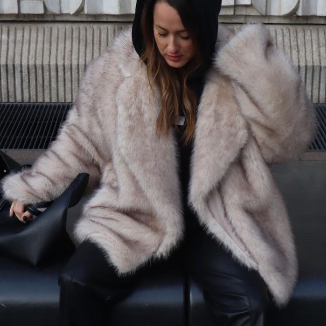 Women's Faux Fox Fur Mid-length Elegant Lapel Coats