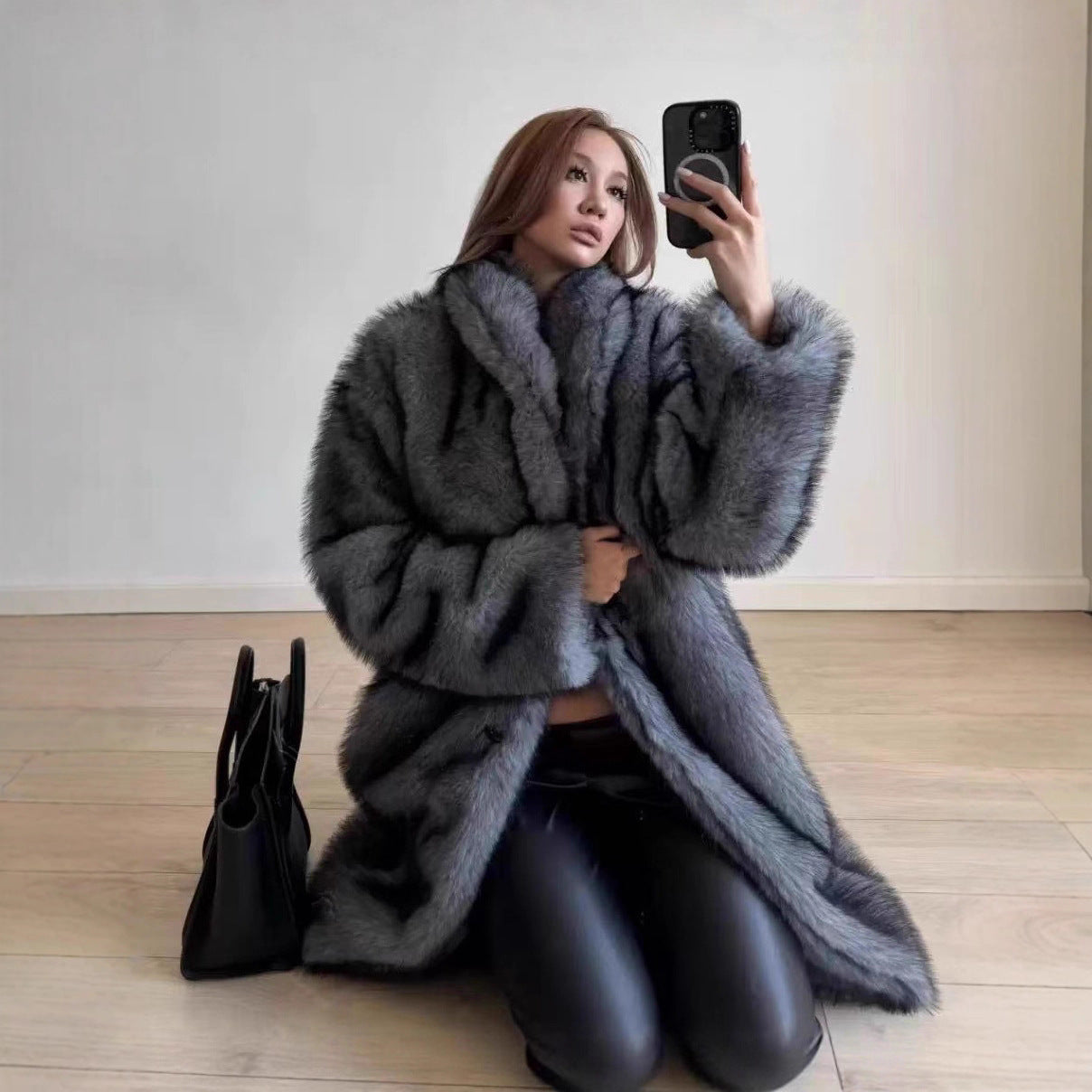 Faux Fur Lengthened Green Collar Fashion Coats